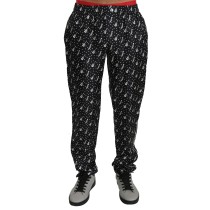 Dolce & Gabbana Elegante schwarze Seidenhose mit Musikinstrumentenaufdruck