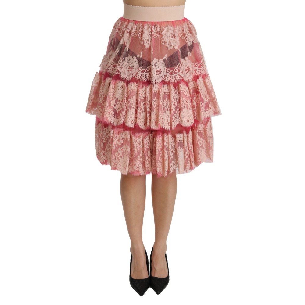 Dolce & Gabbana Eleganter rosa Spitzenrock mit hoher Taille