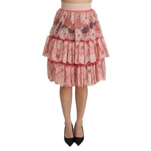 Dolce & Gabbana Eleganter rosa Spitzenrock mit hoher Taille