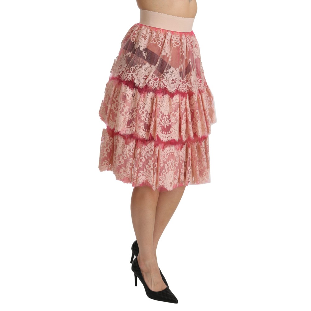 Dolce & Gabbana Eleganter rosa Spitzenrock mit hoher Taille