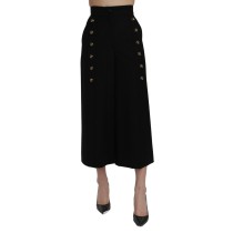 Dolce & Gabbana Elegante Wollhose mit hoher Taille und weitem Bein