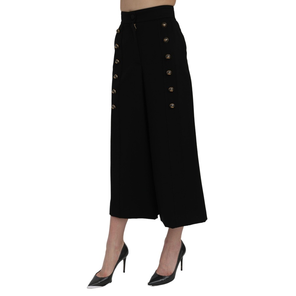 Dolce & Gabbana Elegante Wollhose mit hoher Taille und weitem Bein