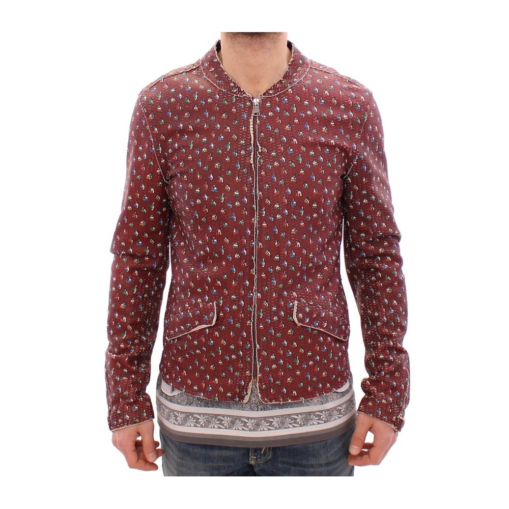 Dolce & Gabbana Exklusive Boxer Print Bordeaux Lederjacke