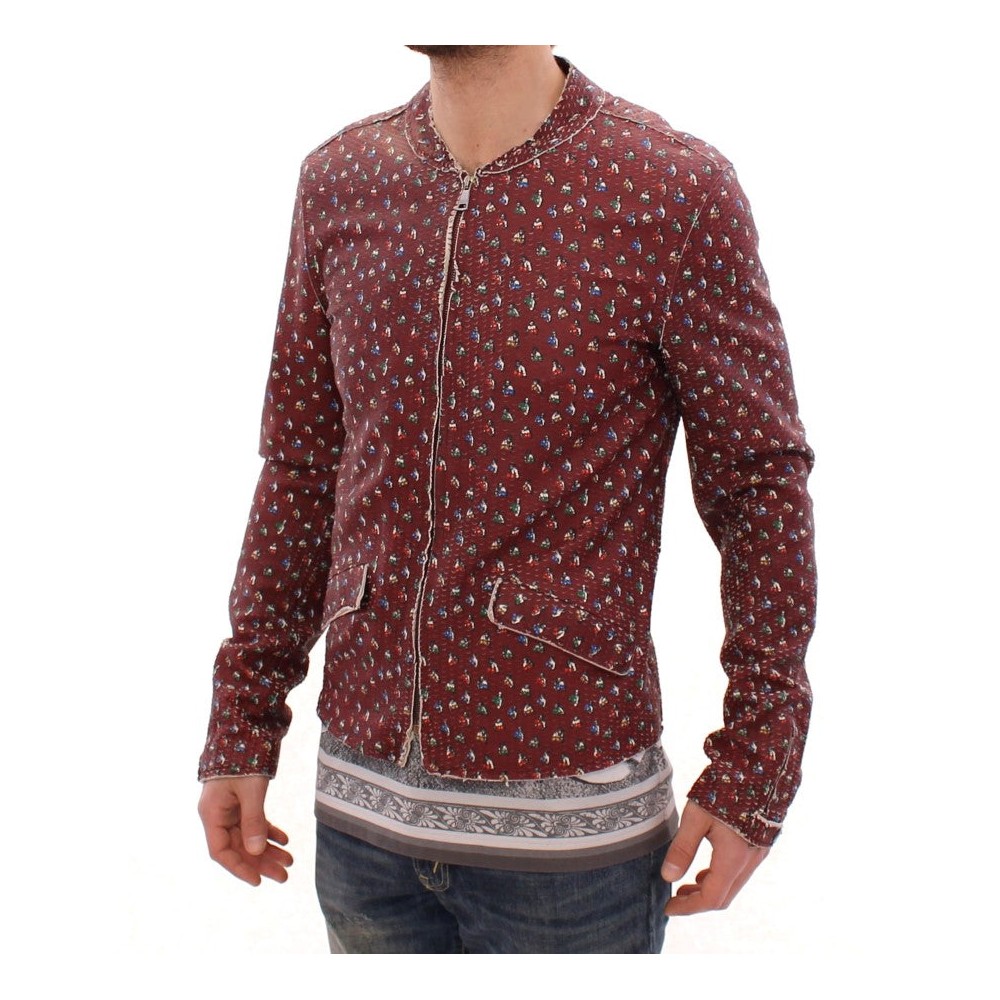 Dolce & Gabbana Exklusive Boxer Print Bordeaux Lederjacke