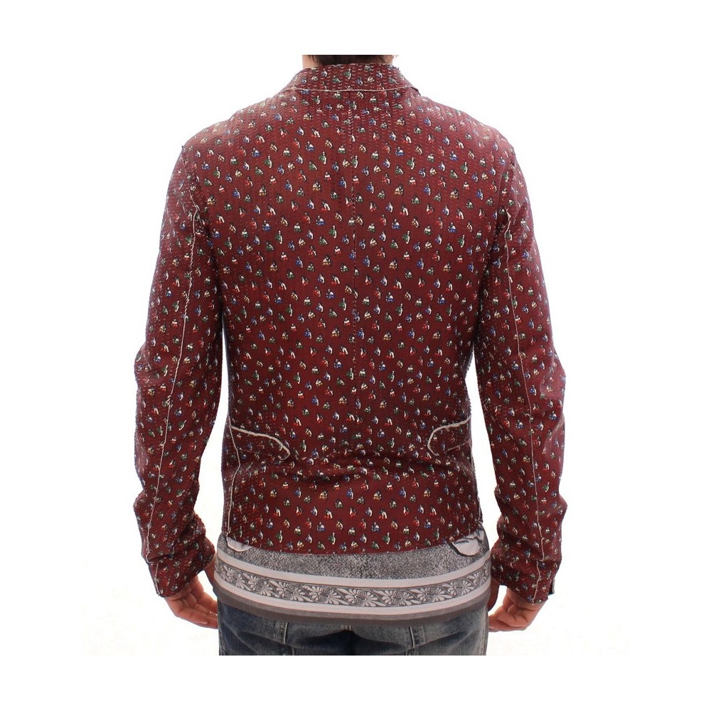 Dolce & Gabbana Exklusive Boxer Print Bordeaux Lederjacke