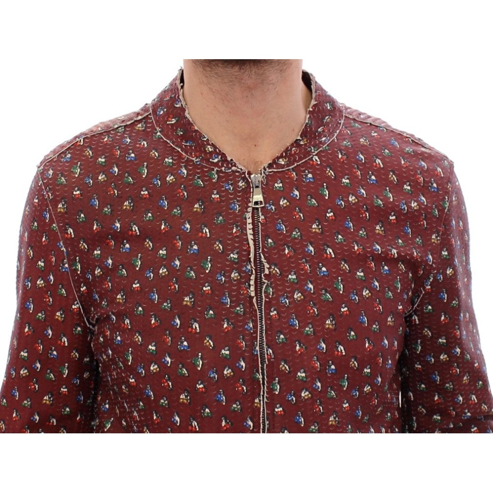 Dolce & Gabbana Exklusive Boxer Print Bordeaux Lederjacke