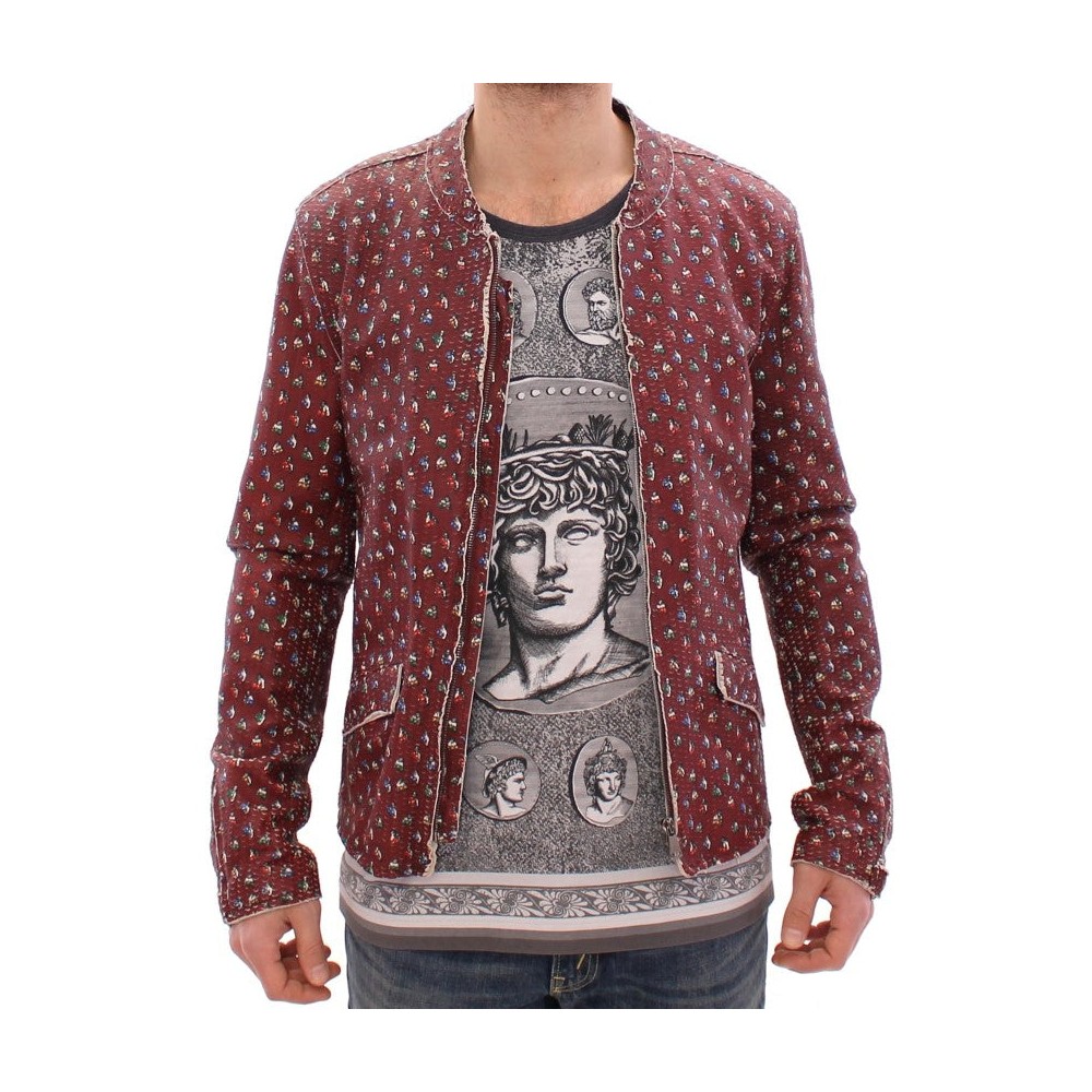 Dolce & Gabbana Exklusive Boxer Print Bordeaux Lederjacke