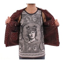 Dolce & Gabbana Exklusive Boxer Print Bordeaux Lederjacke
