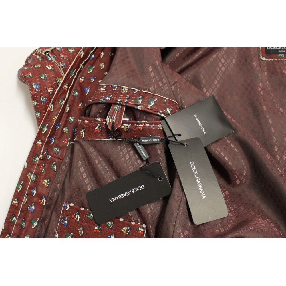 Dolce & Gabbana Exklusive Boxer Print Bordeaux Lederjacke