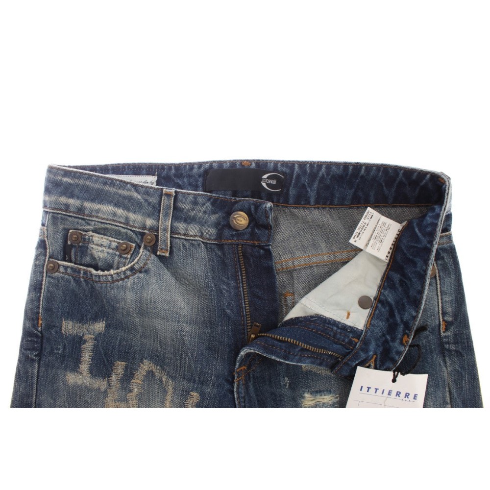 Cavalli Elegante Jeans in Schlaghosenform aus blauem Denim