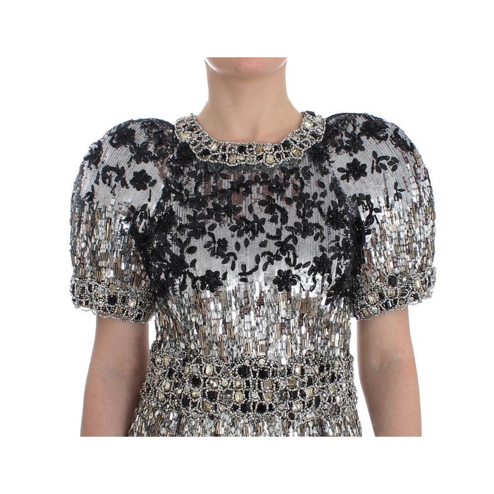 Dolce & Gabbana Silbernes kristallverziertes Etuikleid Masterpiece