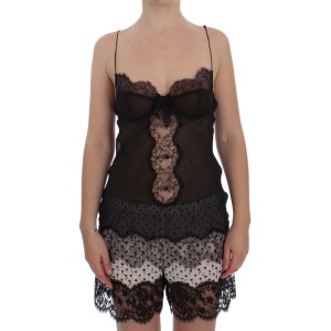 Dolce & Gabbana Elegantes schwarzes Seiden-Spitzen-Dessous-Chemise