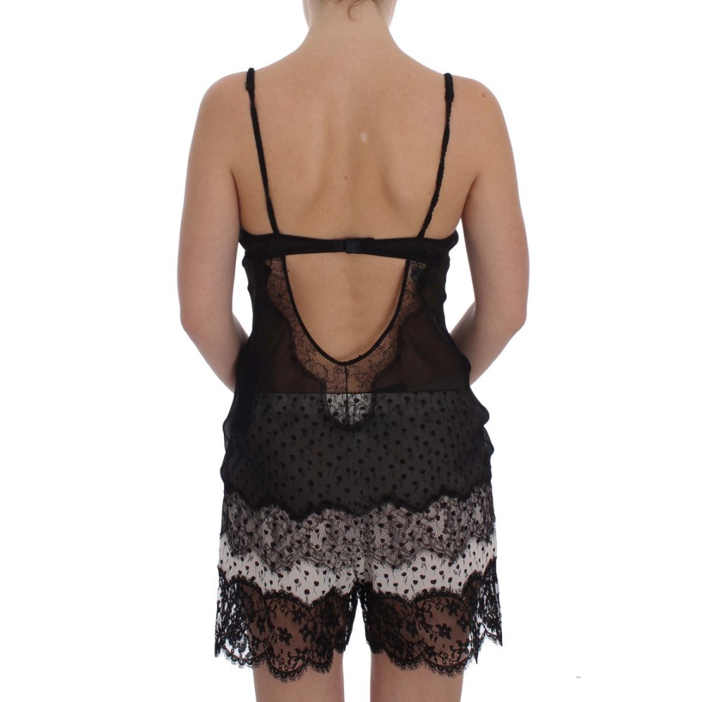 Dolce & Gabbana Elegantes schwarzes Seiden-Spitzen-Dessous-Chemise