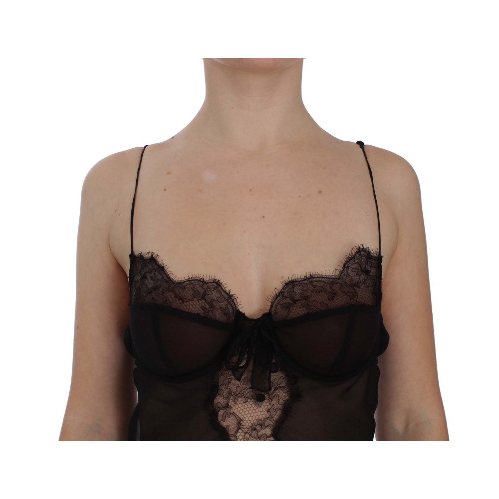 Dolce & Gabbana Elegantes schwarzes Seiden-Spitzen-Dessous-Chemise