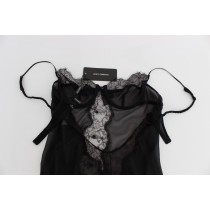 Dolce & Gabbana Elegantes schwarzes Seiden-Spitzen-Dessous-Chemise