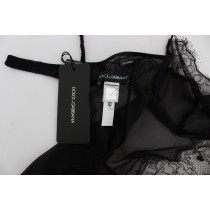 Dolce & Gabbana Elegantes schwarzes Seiden-Spitzen-Dessous-Chemise