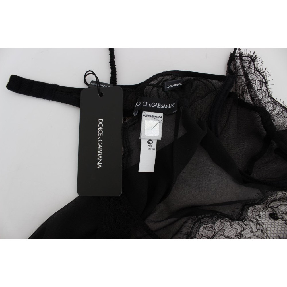 Dolce & Gabbana Elegantes schwarzes Seiden-Spitzen-Dessous-Chemise