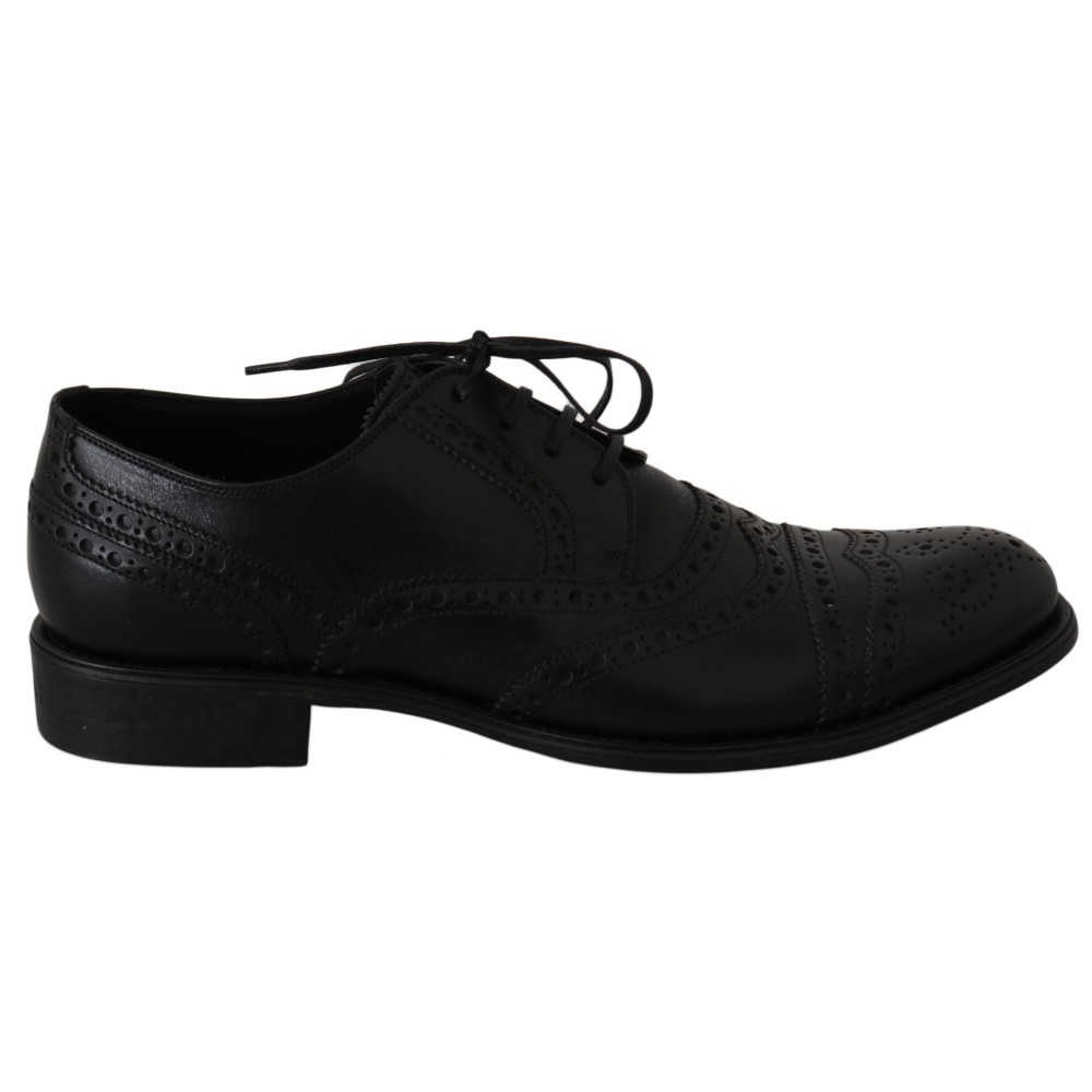 Dolce & Gabbana Elegante Schwarze Leder Derby Wingtip Dress Schuhe