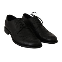 Dolce & Gabbana Elegante Schwarze Leder Derby Wingtip Dress Schuhe