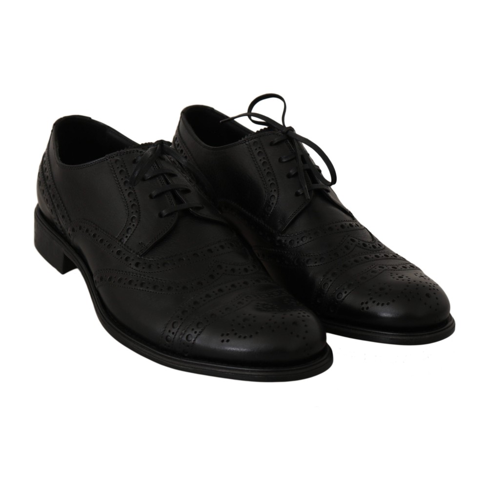 Dolce & Gabbana Elegante Schwarze Leder Derby Wingtip Dress Schuhe