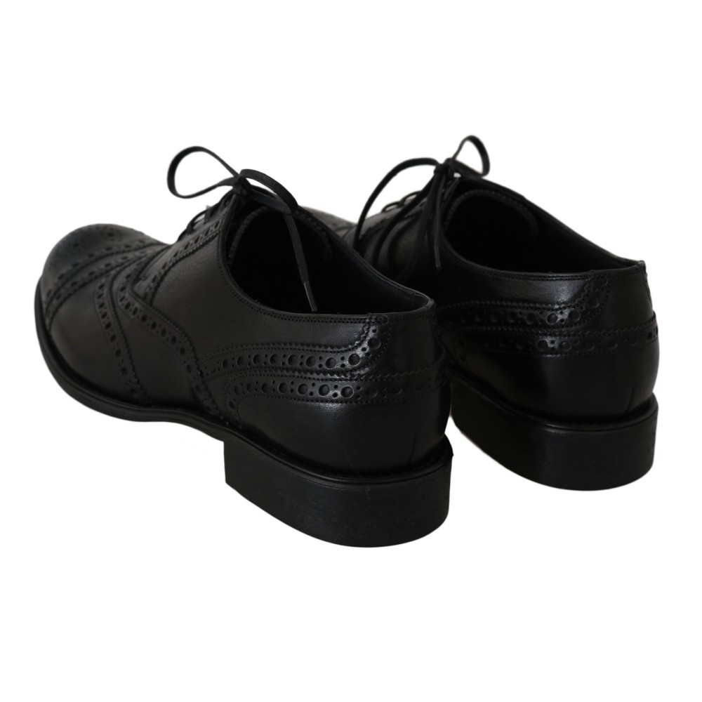 Dolce & Gabbana Elegante Schwarze Leder Derby Wingtip Dress Schuhe