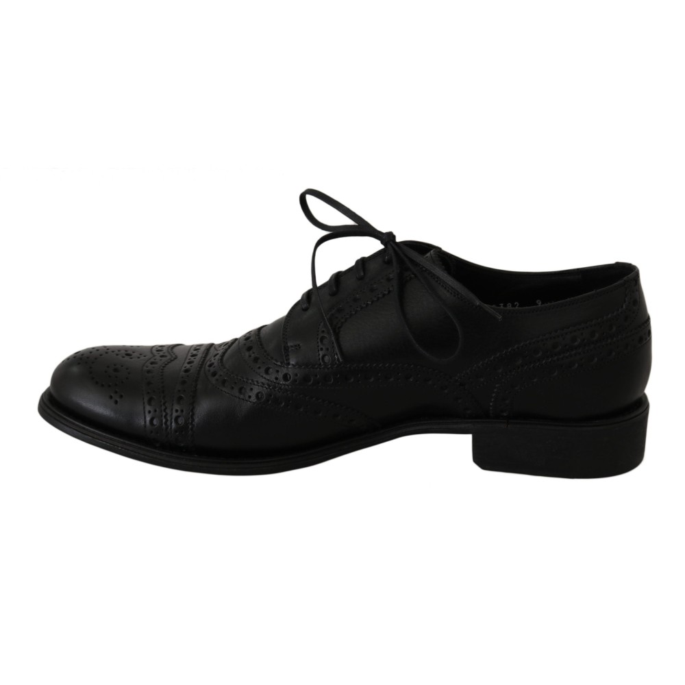 Dolce & Gabbana Elegante Schwarze Leder Derby Wingtip Dress Schuhe