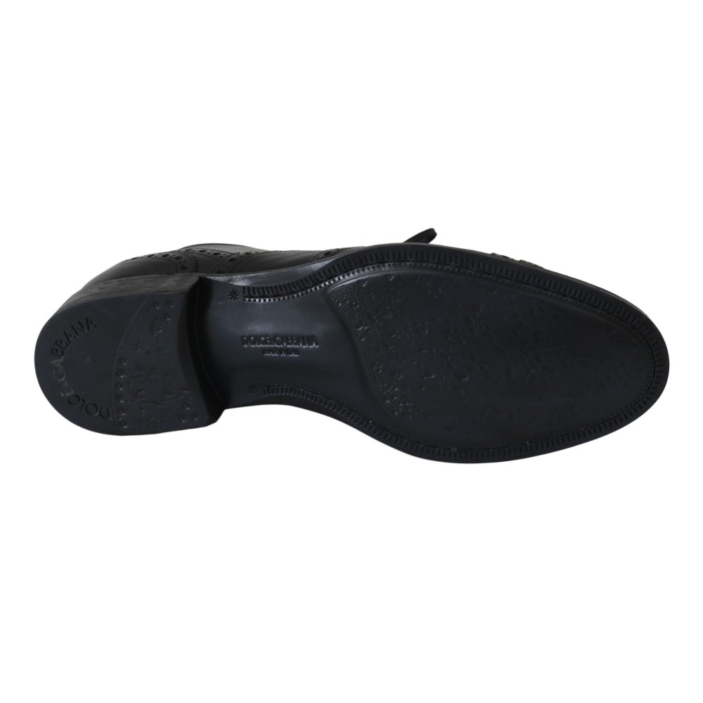 Dolce & Gabbana Elegante Schwarze Leder Derby Wingtip Dress Schuhe