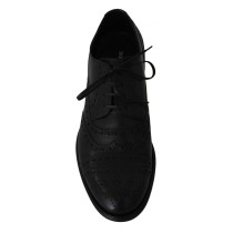 Dolce & Gabbana Elegante Schwarze Leder Derby Wingtip Dress Schuhe