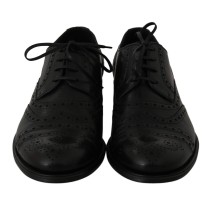Dolce & Gabbana Elegante Schwarze Leder Derby Wingtip Dress Schuhe