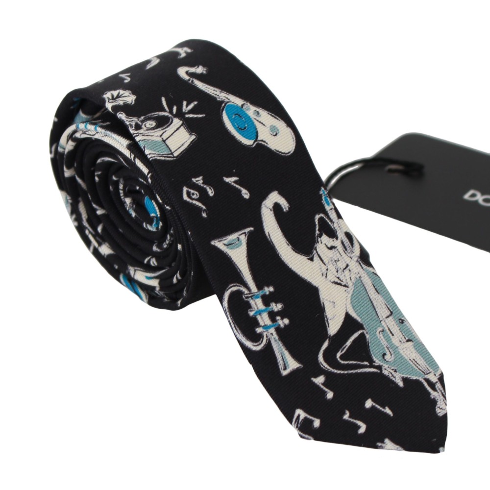 Dolce & Gabbana Elegante schwarze Seidenkrawatte mit Musikmuster