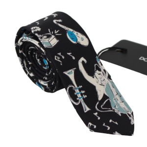 Dolce & Gabbana Elegante schwarze Seidenkrawatte mit Musikmuster