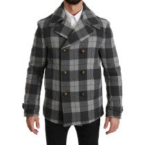 Dolce & Gabbana Eleganter grauer karierter Zweireiher-Mantel