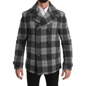 Dolce & Gabbana Eleganter grauer karierter Zweireiher-Mantel