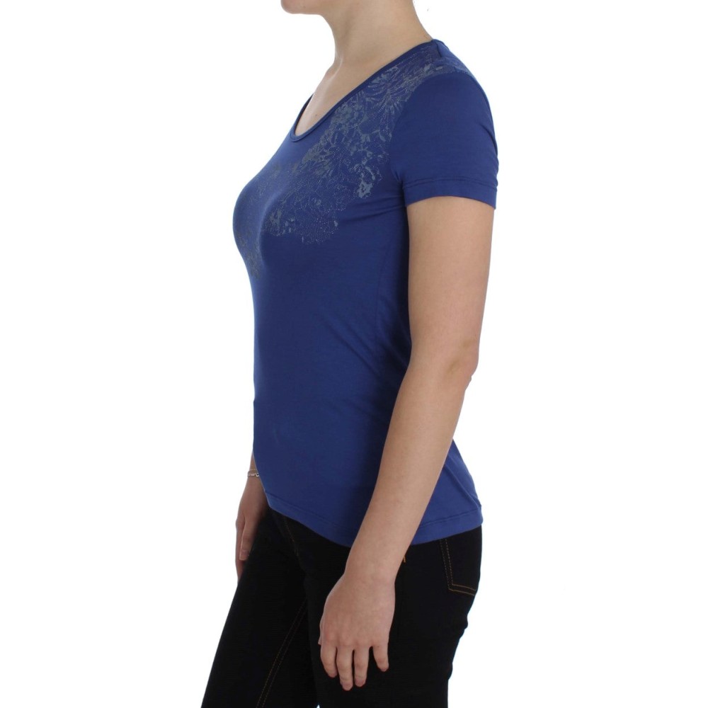 Ermanno Scervino Elegantes blaues T-Shirt mit Rundhalsausschnitt und Logo-Detail