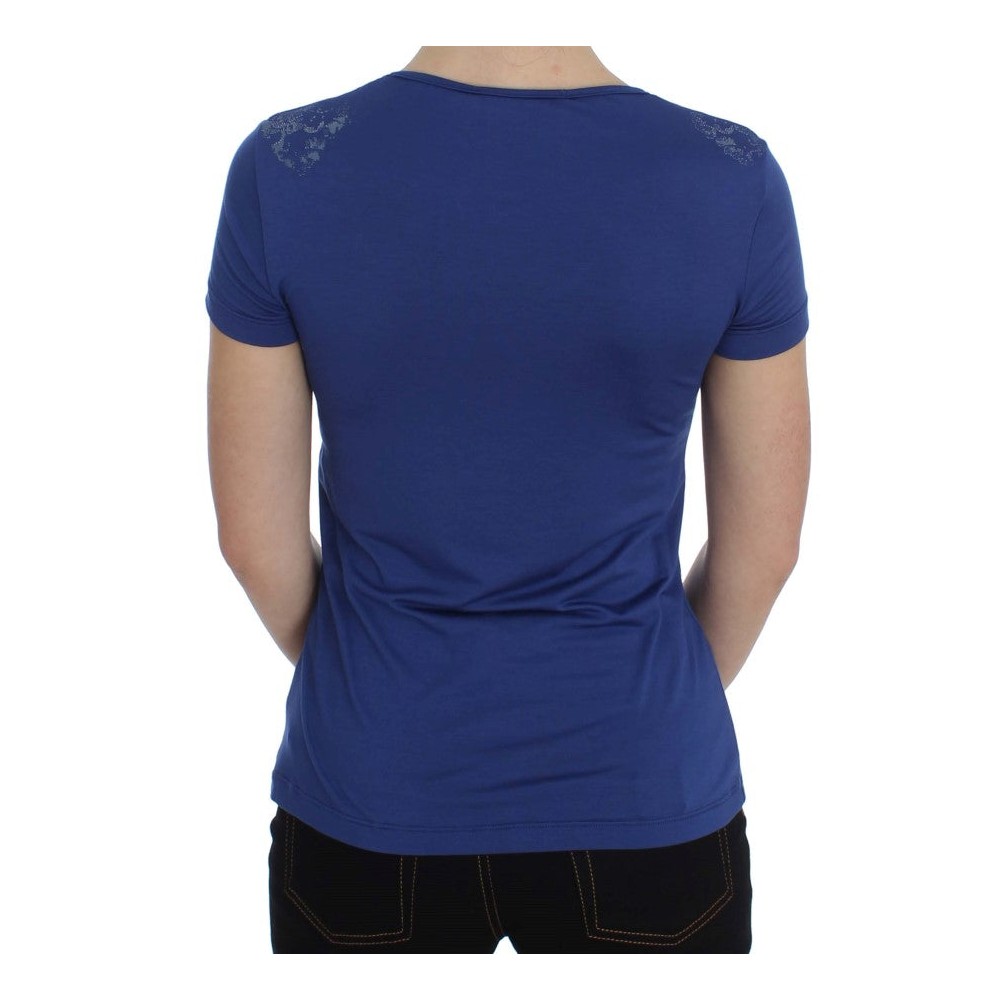 Ermanno Scervino Elegantes blaues T-Shirt mit Rundhalsausschnitt und Logo-Detail