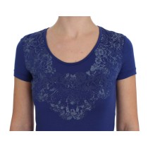 Ermanno Scervino Elegantes blaues T-Shirt mit Rundhalsausschnitt und Logo-Detail