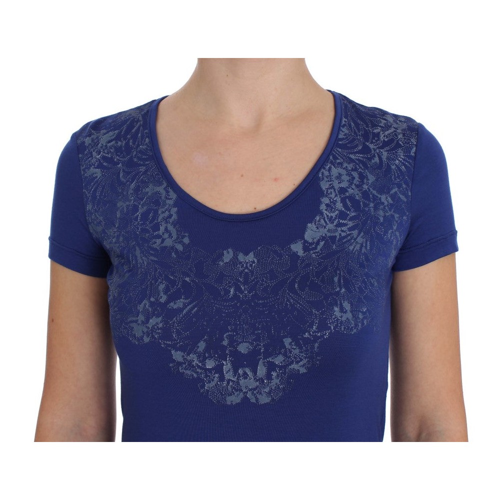 Ermanno Scervino Elegantes blaues T-Shirt mit Rundhalsausschnitt und Logo-Detail