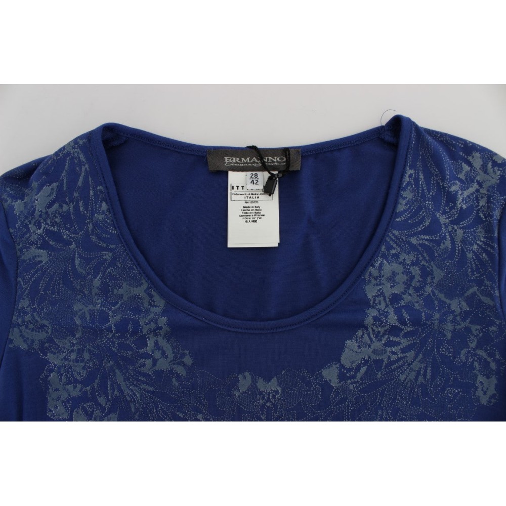 Ermanno Scervino Elegantes blaues T-Shirt mit Rundhalsausschnitt und Logo-Detail