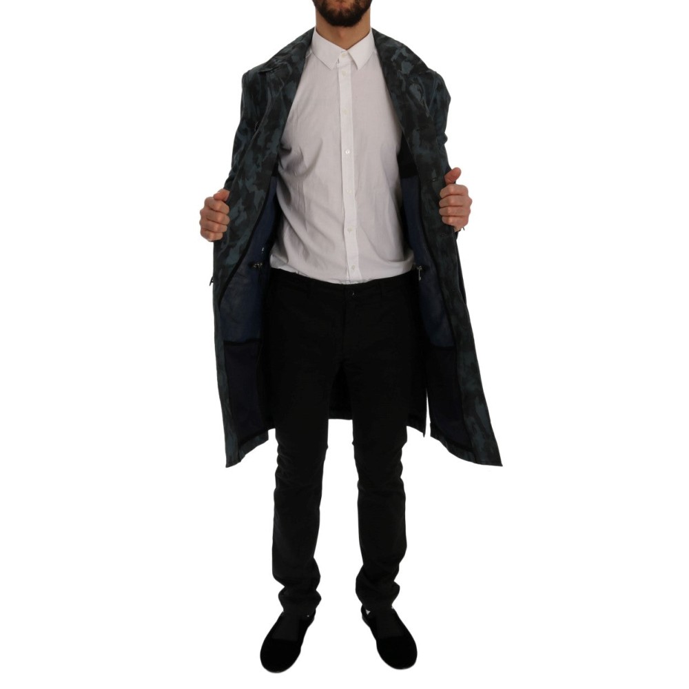 Dolce & Gabbana Blauer Camouflage Trenchcoat Eleganz