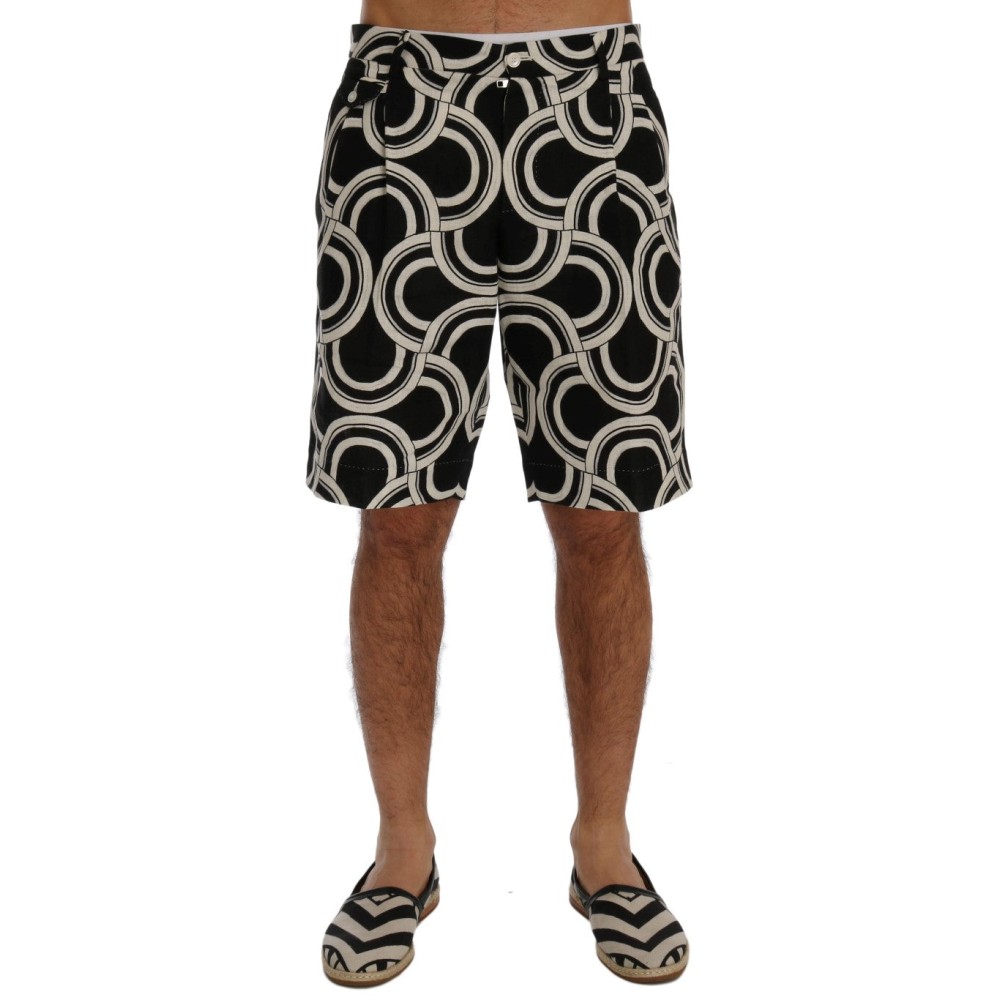 Dolce & Gabbana Schicke schwarz-weiß gemusterte Leinen-Shorts