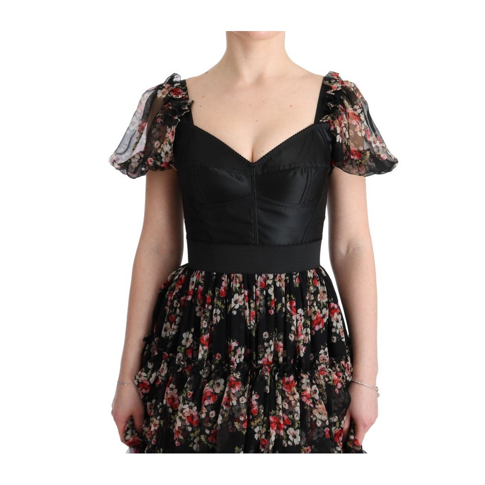 Dolce & Gabbana Elegantes florales Etuikleid aus mehrfarbiger Seidenmischung