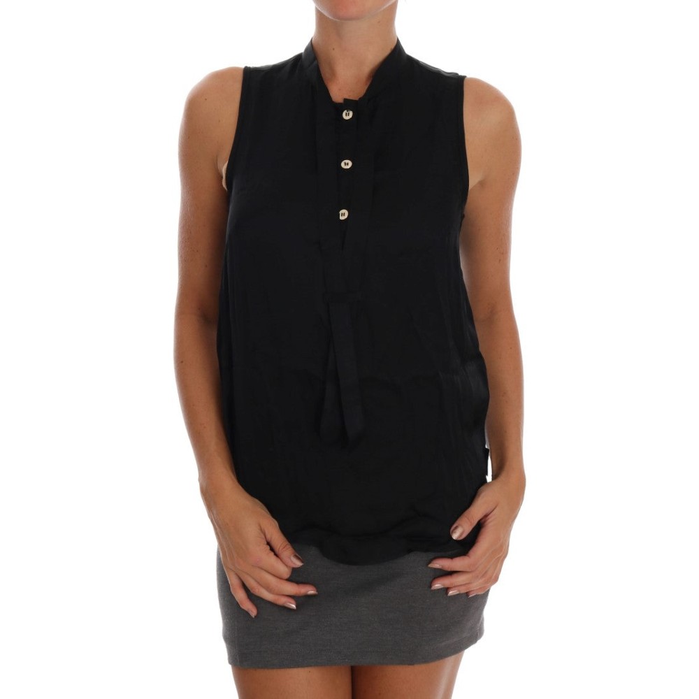 Versace Jeans Schickes ärmelloses schwarzes Hemd Bluse