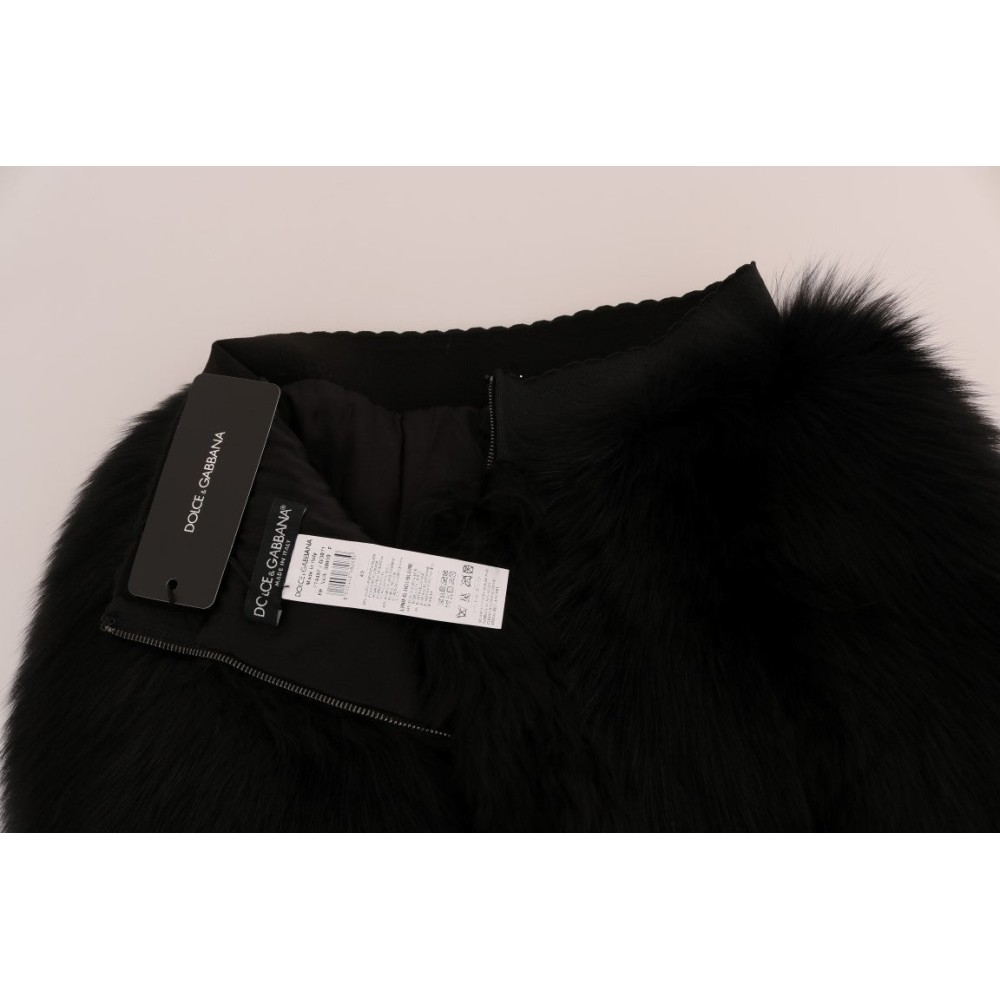 Dolce & Gabbana Elegante Schwarze Pelz Mini Shorts Hot Pants