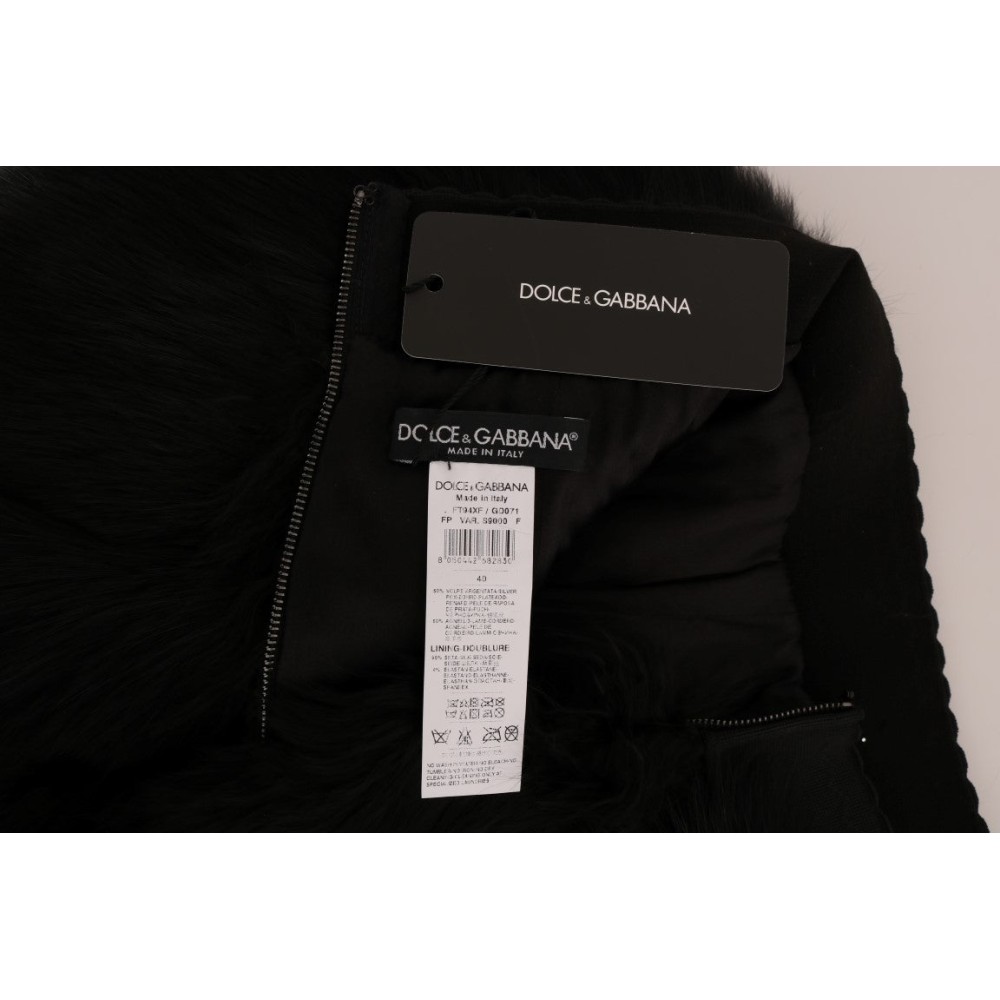 Dolce & Gabbana Elegante Schwarze Pelz Mini Shorts Hot Pants
