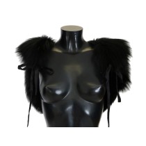 Dolce & Gabbana Eleganter Schwarz-Silber-Fuchsfell-Schal