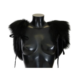 Dolce & Gabbana Eleganter Schwarz-Silber-Fuchsfell-Schal