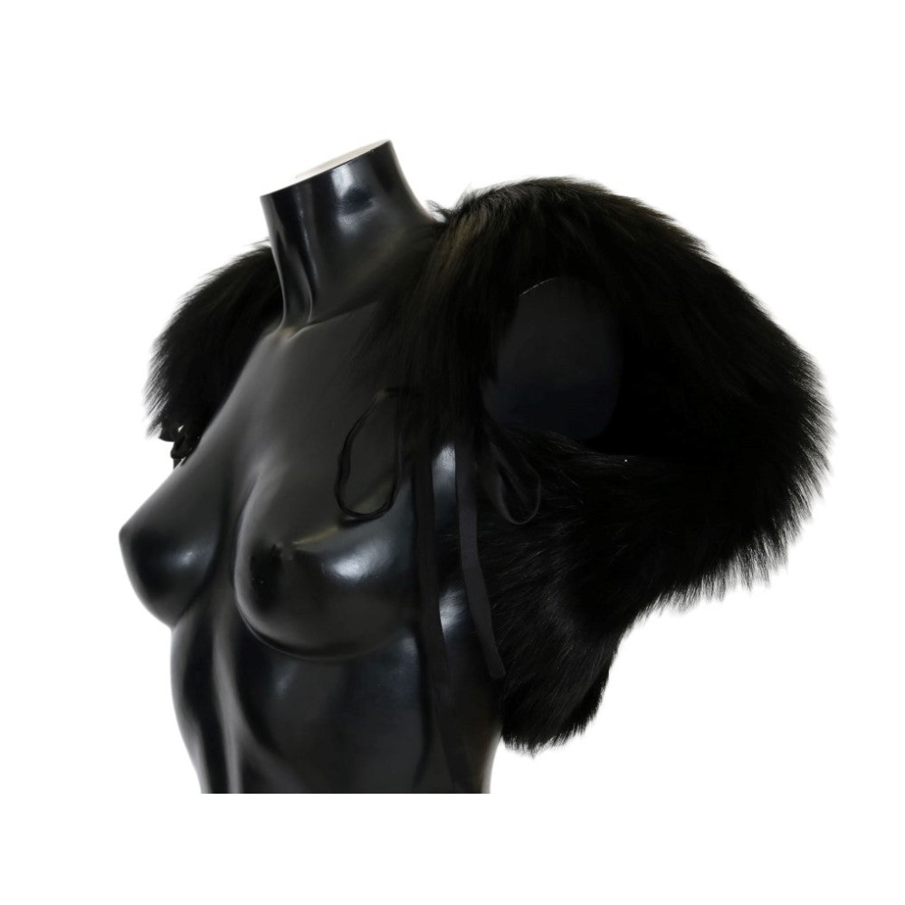 Dolce & Gabbana Eleganter Schwarz-Silber-Fuchsfell-Schal