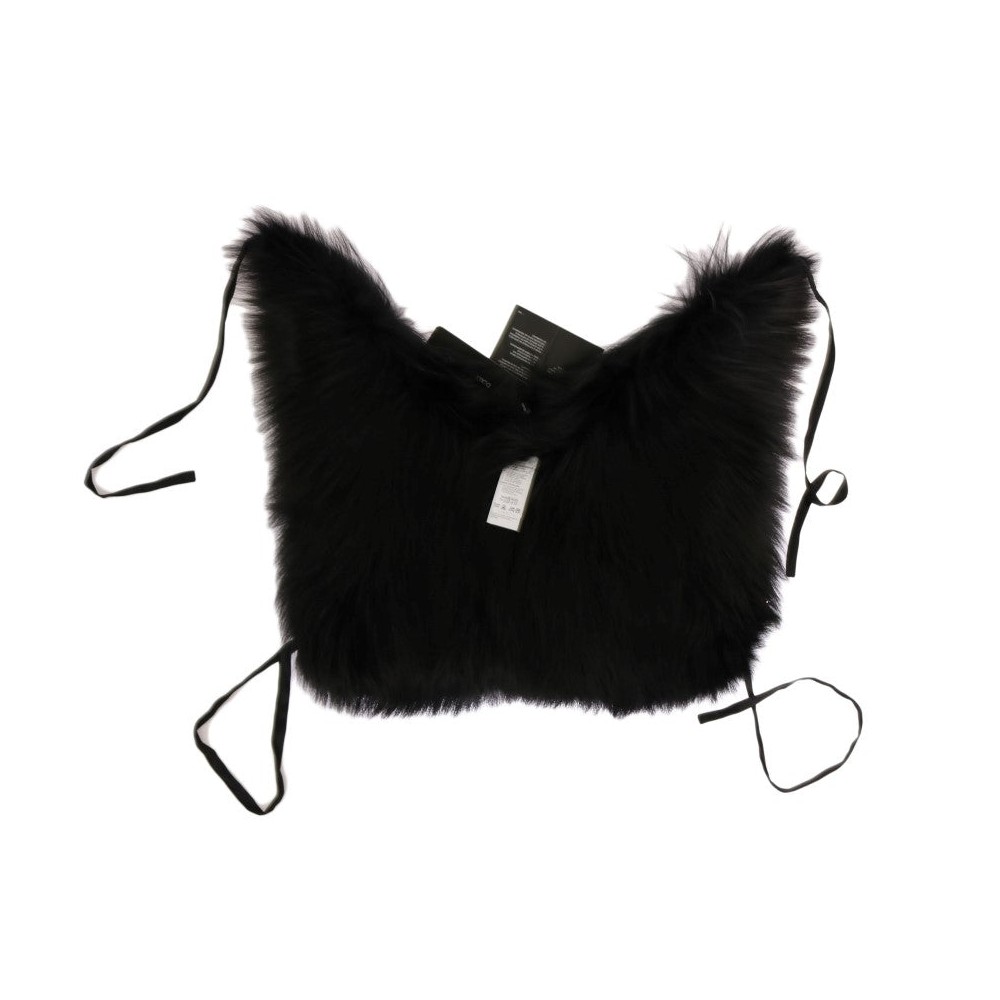 Dolce & Gabbana Eleganter Schwarz-Silber-Fuchsfell-Schal