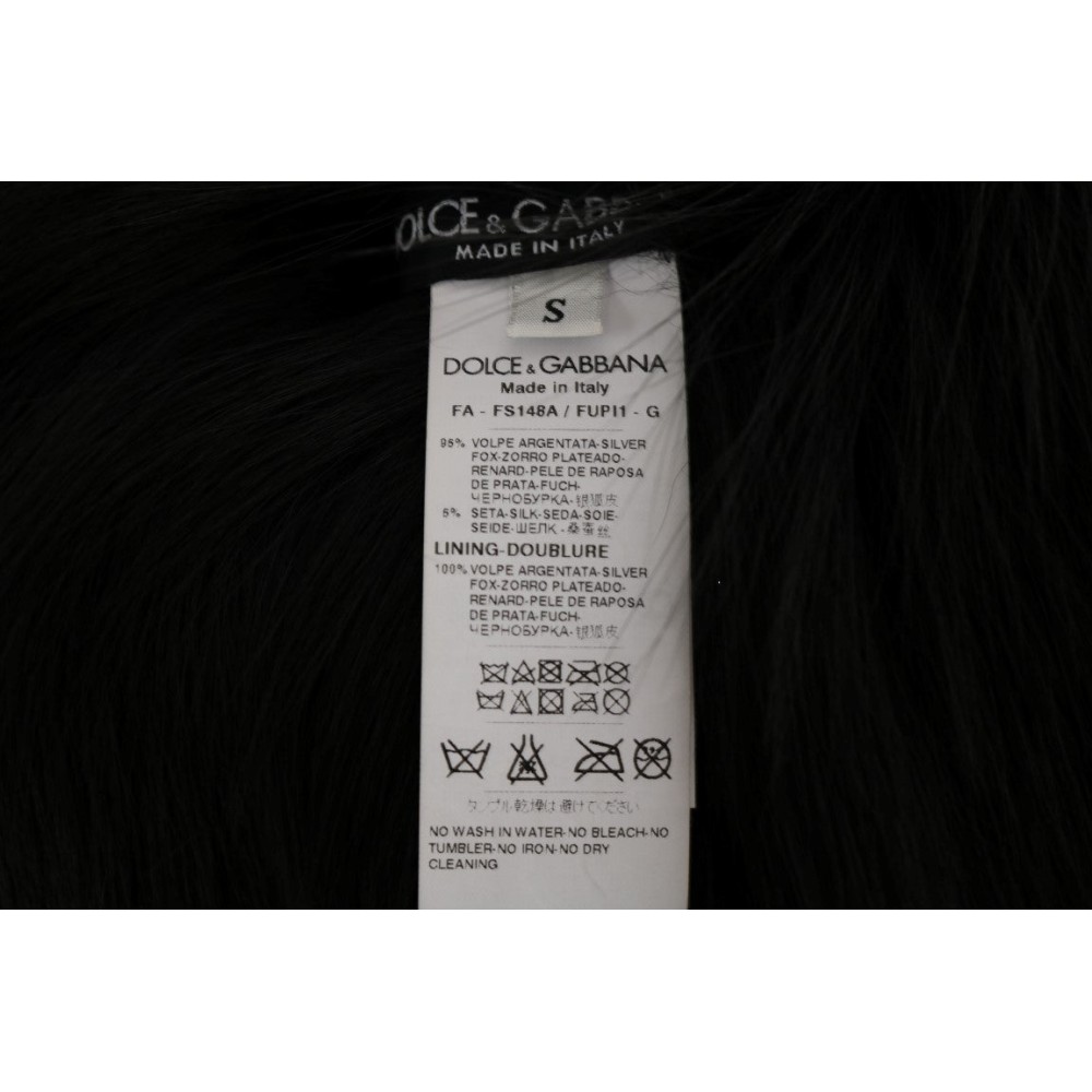 Dolce & Gabbana Eleganter Schwarz-Silber-Fuchsfell-Schal