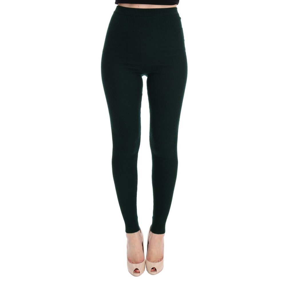 Dolce & Gabbana Elegante Strumpfhose mit hoher Taille aus grüner Wolle